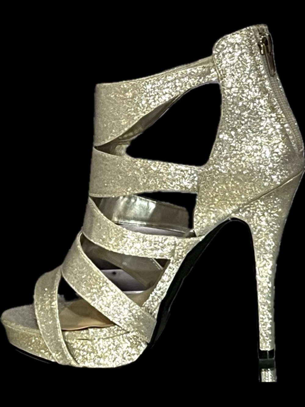 Silver glitter platform high heel stiletto heeled sandals ankle shoes zipper